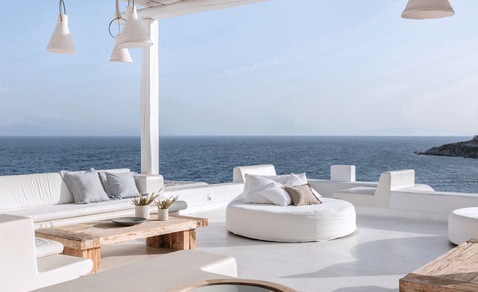 Mykonos Blu, Royal Blu Mansion outdoor living area with sea view