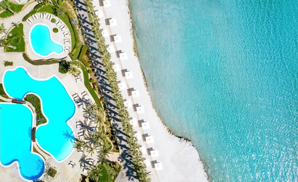 Pool and Beach Aerial View, Sani Beach
