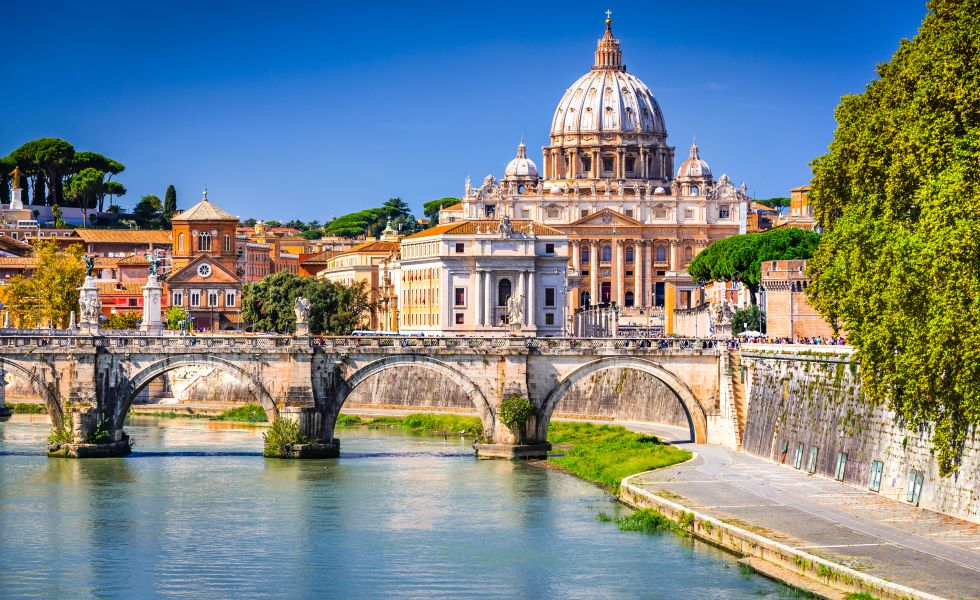 Vatican dome over Tiber River, Rome